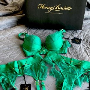 NWT Honey Birdette  Bra, brief, and garter belt